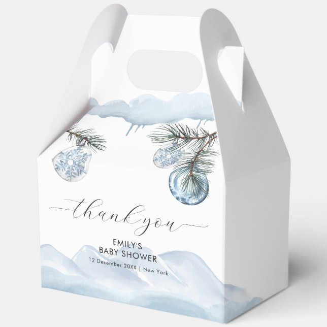 Caja Para Regalos Watercolor Winter Mountain Snowflake Baby Shower  (Anverso)