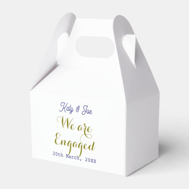 Caja Para Regalos We are Engaged purple gold name date elegant simpl (Front Side)