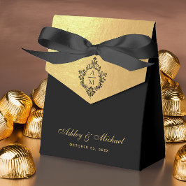 Caja Para Regalos Wedding Faux Gold Black Monogram in Crest Luxury 