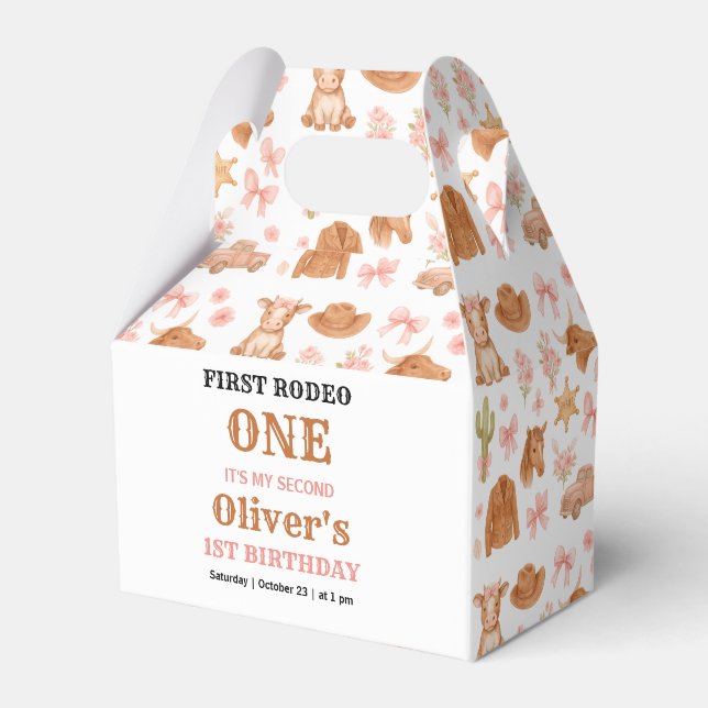 Caja Para Regalos Western Coquette Cowgirl 1st Birthday Cute Pink (Front Side)