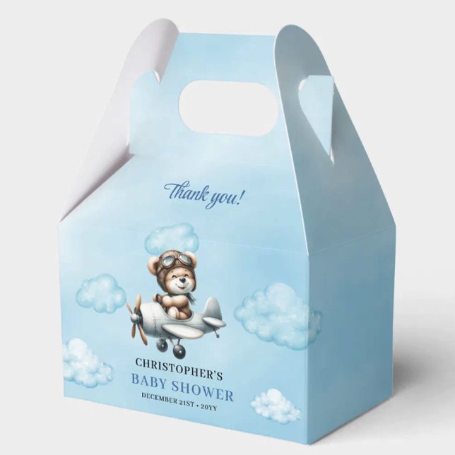 Caja Para Regalos Whimsical Blue Brown Teddy Bear Pilot Baby Shower  (Whimsical Blue Brown Teddy Bear Pilot Baby Shower Favor Box

)
