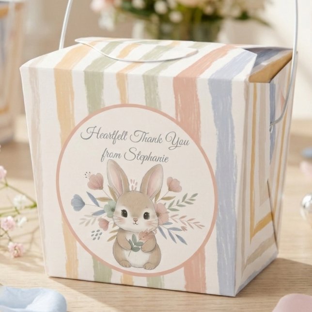 Caja Para Regalos Whimsical Bunny Baby Shower (Boho bunny pastel striped baby shower guest favor box)