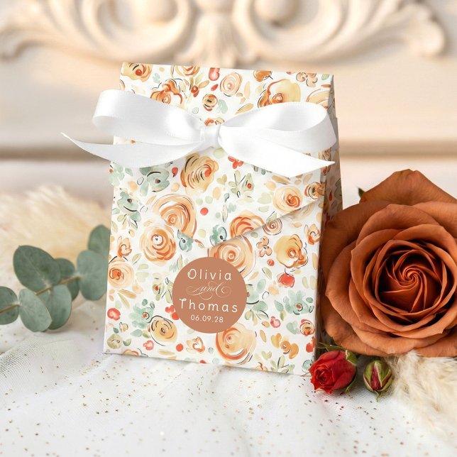 Caja Para Regalos Whimsical Cute Hand Drawn Earthy Flowers Wedding (Wedding Favor Boxes in Earthy Fall Hues with Hand-drawn Flowers Doodles Pattern)