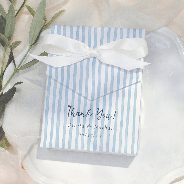 Caja Para Regalos Whimsical Retro Blue Stripes Thank You Wedding (Subido por el creador)