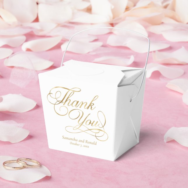 Caja Para Regalos White & Gold Foil Thank You Calligraphy Wedding (Boda)