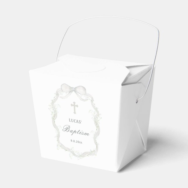 Caja Para Regalos White Ribbon Baby's Breath Baptism Take Out (Front Side)