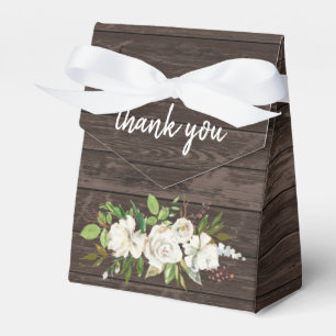 Caja Para Regalos White Rose Floral Dark Brown Wood Rustic Wedding