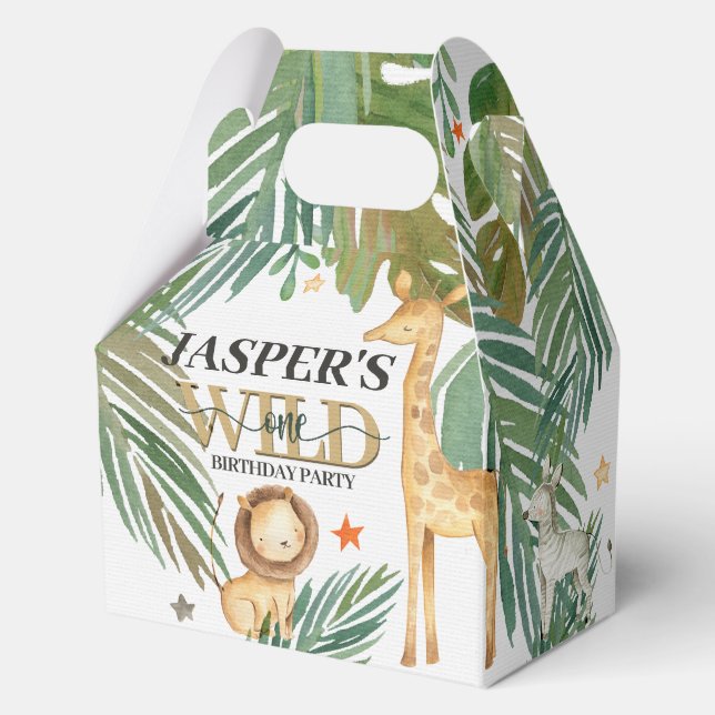 Caja Para Regalos 🎉🌿 Wild One Gold Green Birthday Favour Boxes (Anverso)