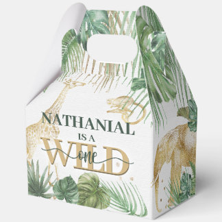 Caja Para Regalos 🌿🦁 Wild One Gold Green Birthday Favour Boxes