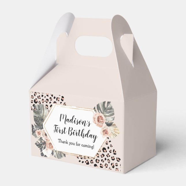 Caja Para Regalos Wild One Leopard Print Birthday Party Favor Box (Front Side)