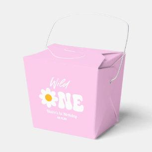 Caja Para Regalos Wild One Pink White Daisy Retro Primer Cumpleaños