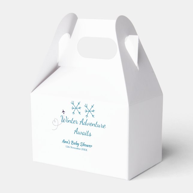 Caja Para Regalos Winter Adventure awaits baby shower blue snowflake (Front Side)