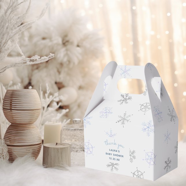 Caja Para Regalos Winter Baby Shower Gracias (baby shower gift box with snowflakes in light blue and silver (faux glitter))