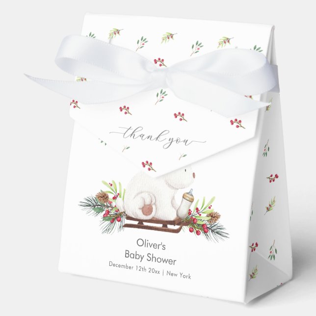 Caja Para Regalos Winter Floral Sleigh Polar Bear Baby Shower  (Anverso)