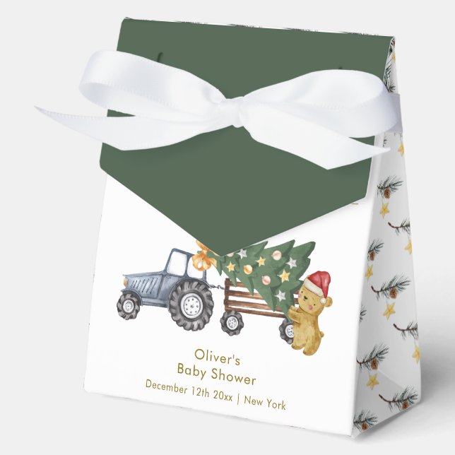 Caja Para Regalos Winter Flower X'mas Tree Tractor Bear Baby Shower  (Anverso)