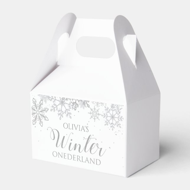 Caja Para Regalos Winter ONEderland Primer cumpleaños Silver Snowfla (Front Side)