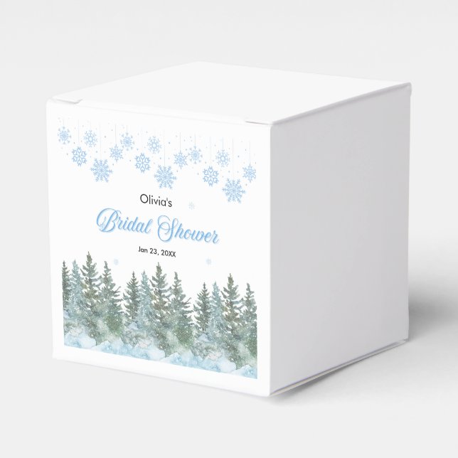 Caja Para Regalos Winter Pine Trees Snowflakes Bridal Shower  (Costado Anverso)