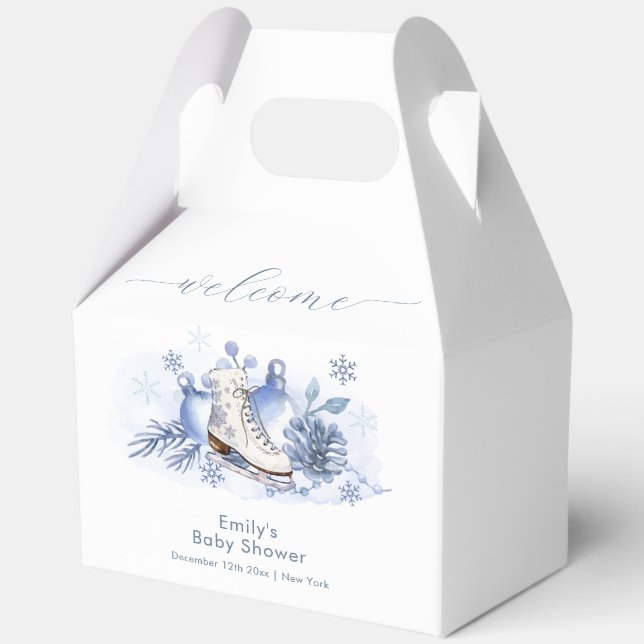 Caja Para Regalos Winter Snowflake Ice Skate Baby Shower Welcome (Anverso)