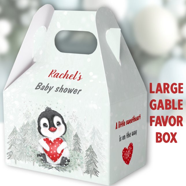 Caja Para Regalos Winter Valentines Penguin Boy Baby Shower Grande (Penguin Boy Large Gable Favor Boxes - You can choose from 3 sizes of these gable favor boxes )