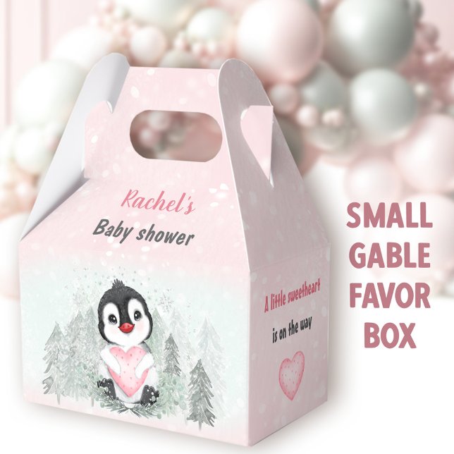 Caja Para Regalos Winter Valentines Penguin Chica Baby Shower (Penguin Girl Small Gable Favor Boxes - You can choose from 3 sizes of these gable favor boxes )