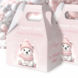 Caja Para Regalos Winter Wonderland Oso Polar Rosa Primer Cumpleaños