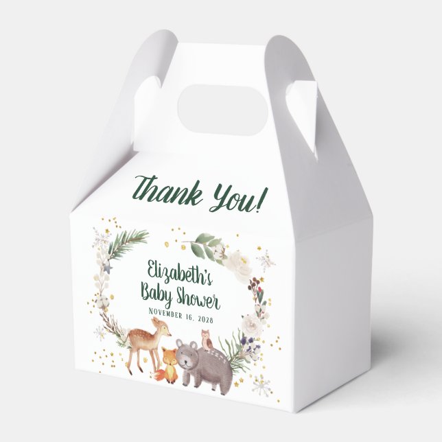 Caja Para Regalos Winter Woodland Animals Baby Shower Gracias (Front Side)