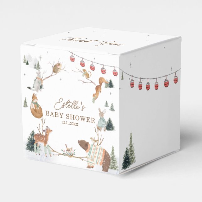 Caja Para Regalos Winter Woodland Animals Forest Baby Shower Thank (Costado Anverso)