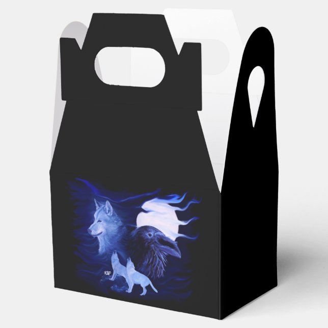 Caja Para Regalos Wolf y Raven con luna llena (Abierto)