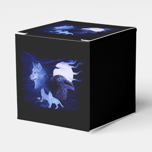 Caja Para Regalos Wolf y Raven con luna llena (Costado Anverso)