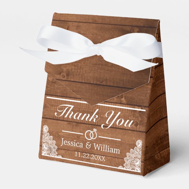 Caja Para Regalos Wood Rustic & White Lace Gracias Boda (Front Side)