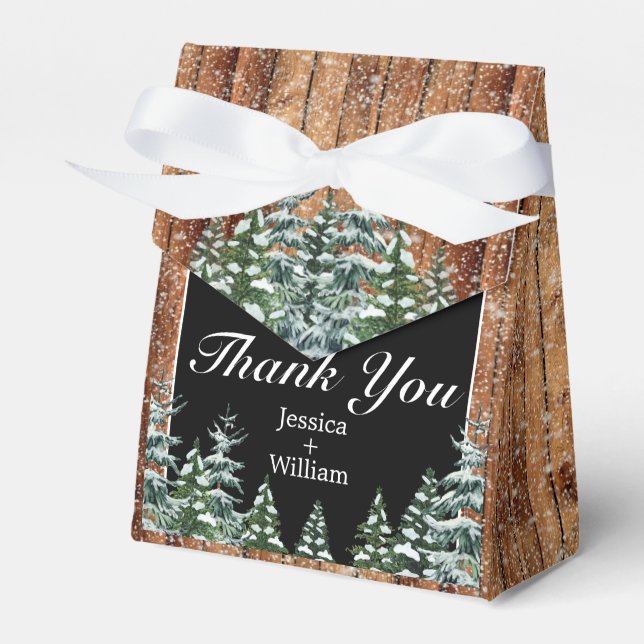 Caja Para Regalos Wood Snowy Forest Black Gracias Boda (Front Side)