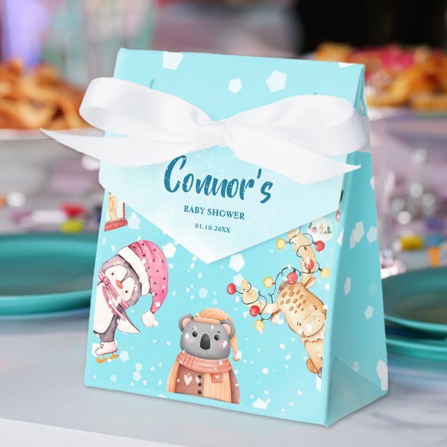 Caja Para Regalos Woodland Animals Elegant Winter Fiesta de Baby Sho (Woodland Animals Elegant Winter Baby Shower Party Favor Box)
