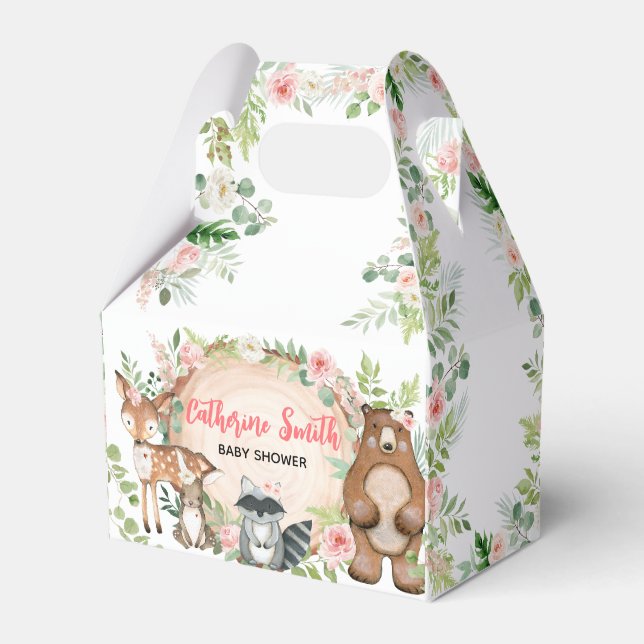 Caja Para Regalos Woodland Animals Floral Wood Slice Baby Shower (Front Side)