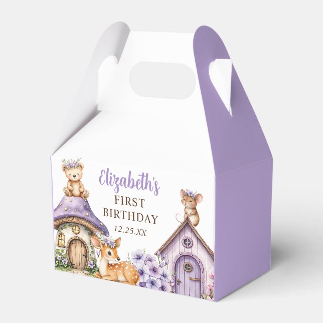 Caja Para Regalos Woodland Animals Girl 1st Birthday Party (Front Side)