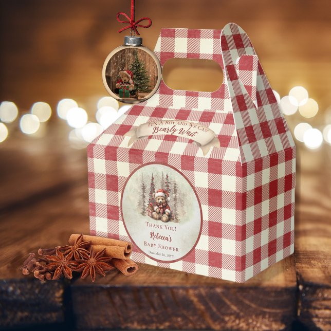 Caja Para Regalos Woodland Bear Bearly Wait Holiday Boy Baby Shower ("It's A Boy and We Can Bearly Wait" Baby Shower rustic woodland Christmas Holiday design)