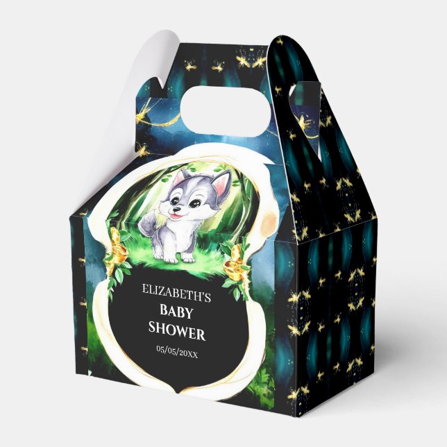 Caja Para Regalos Woodland Personalizado Wolf Baby Shower (Front Side)