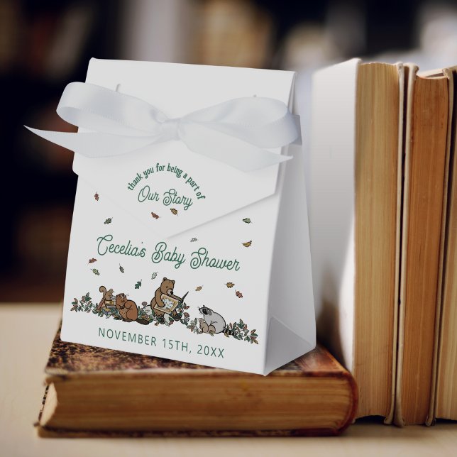 Caja Para Regalos Woodland Storybook Mensaje personal Baby Shower (Woodland Storybook Baby Shower Personalized Favor Boxes)