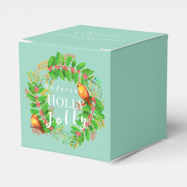 Caja Para Regalos Wreath Holly Jolly Family Light Verde azulado (Costado Anverso)