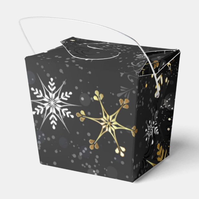 Caja Para Regalos Xmas copos de nieve dorados sobre fondo negro (Reverso)
