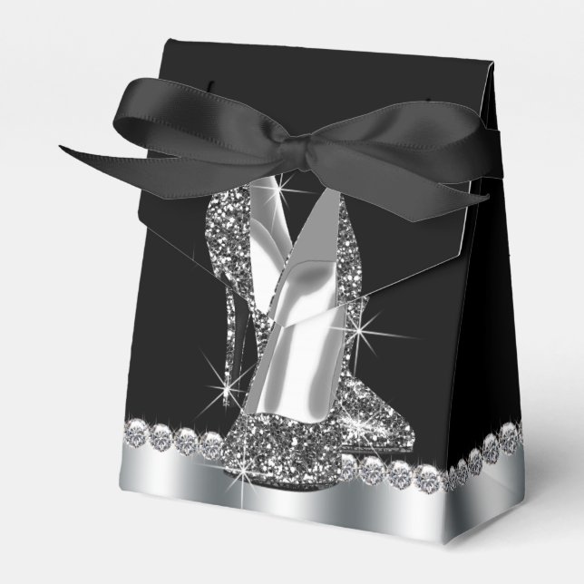 Caja Para Regalos Zapato de tacón alto Purpurina de tacón negro (Front Side)