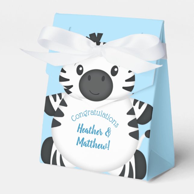 Caja Para Regalos Zebra Baby Shower Safari Blue Boy (Front Side)