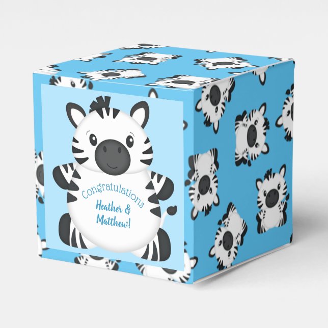 Caja Para Regalos Zebra Baby Shower Safari Blue Boy (Costado Anverso)