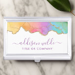 Caja Para Tarjetas De Visita Agitación De Arcoiris Y Acuarela De Oro<br><div class="desc">Estuche De Tarjeta De Negocio Rainbow Y Gold Watercolor Agate. Este diseño presenta una agata arcoíris colorida en un estilo artístico contemporáneo acentuado con bordes purpurinas dorados. Este brillante diseño de chicas es perfecto para cualquier mujer de negocios profesional que busque una divertida identidad artística corporativa. Perfecto para planificadores de...</div>