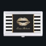 Caja Para Tarjetas De Visita Artista de maquillaje Clásico Black Stripes White<br><div class="desc">Artista de maquillaje Clásico Black Stripes White Lips Gold Lips Titular de la tarjeta de visita.</div>