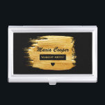Caja Para Tarjetas De Visita Artista de pincel de oro moderno<br><div class="desc">Golpe de pincel de oro en el elegante portatarjetas de negocios negro ideal para maquilladores y coloristas.</div>
