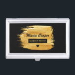 Caja Para Tarjetas De Visita Artista de pincel de oro moderno<br><div class="desc">Golpe de pincel de oro en el elegante portatarjetas de negocios negro ideal para maquilladores y coloristas.</div>