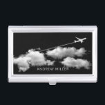 Caja Para Tarjetas De Visita Ausente Del Avión Sobre Las Nubes Personalizado<br><div class="desc">Personalízalo con el nombre o personalizar del destinatario con su propio texto,  y también puede cambiar el tipo de letra,  tamaño y color del texto. O borra el texto si prefiere que no lo tenga.</div>
