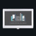 Caja Para Tarjetas De Visita Azul geométrico y gris del arquitecto<br><div class="desc">Tenedor de la tarjeta de visita para un arquitecto en azul y gris oscuro con un diseño geométrico elegante y moderno.</div>