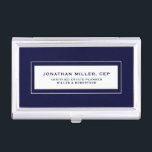 Caja Para Tarjetas De Visita Azul marino profesional<br><div class="desc">Diseño profesional moderno y sencillo con nombre,  título,  empresa o texto personalizado personalizado en tipografía clásica en bloques sobre un fondo azul marino clásico. Personalice el producto para su personalizado.</div>