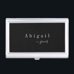 Caja Para Tarjetas De Visita Black Simple Script Name Modern personalizado<br><div class="desc">Moderno diseño de escritura minimalista de moda en color de fondo negro editable,  simple y elegante,  gran personalizado su propio funda de tarjetas de negocios personalizado profesional de lujo.</div>
